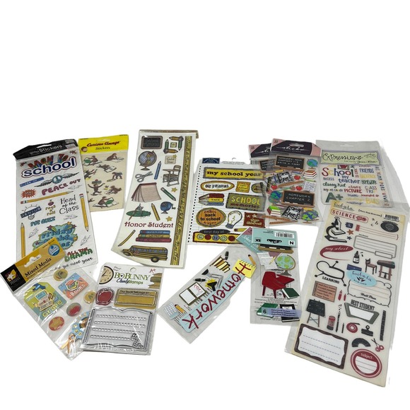 NEW‎ Scrapbooking Stickers & Embellishments Lot School Themed Clear Stamps - Picture 1 of 6